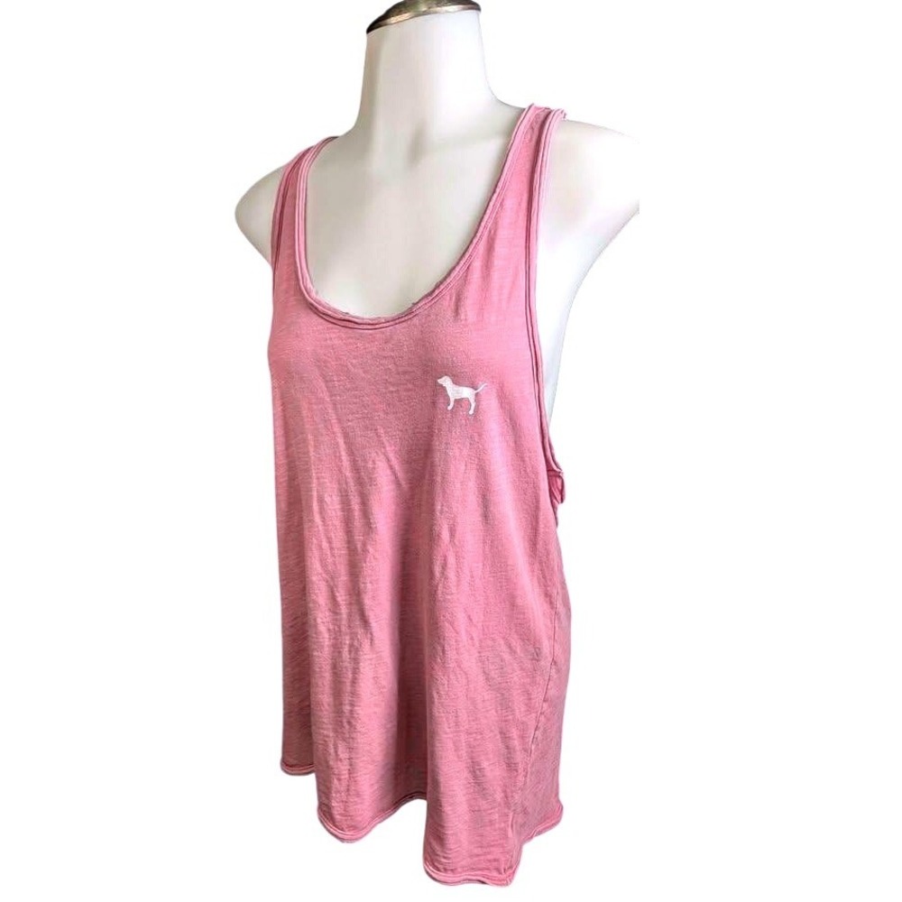 VTG. VS PINK Y2K Heather Pink Racerback Tank ~Mini White Dog Logo Graphic ~SMALL